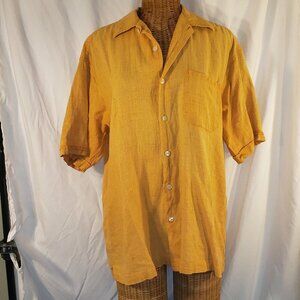 R&R Casuals Men's Cotton Weave Shirt Size M Gold Short Sleeve Button Up